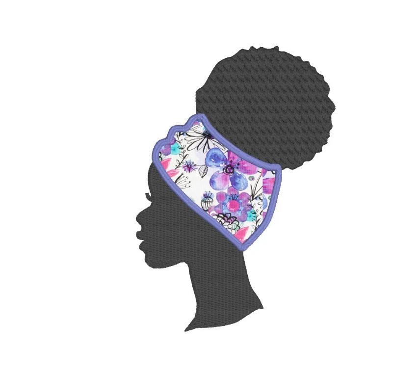 Black Woman in Head Wrap Embroidery Design
