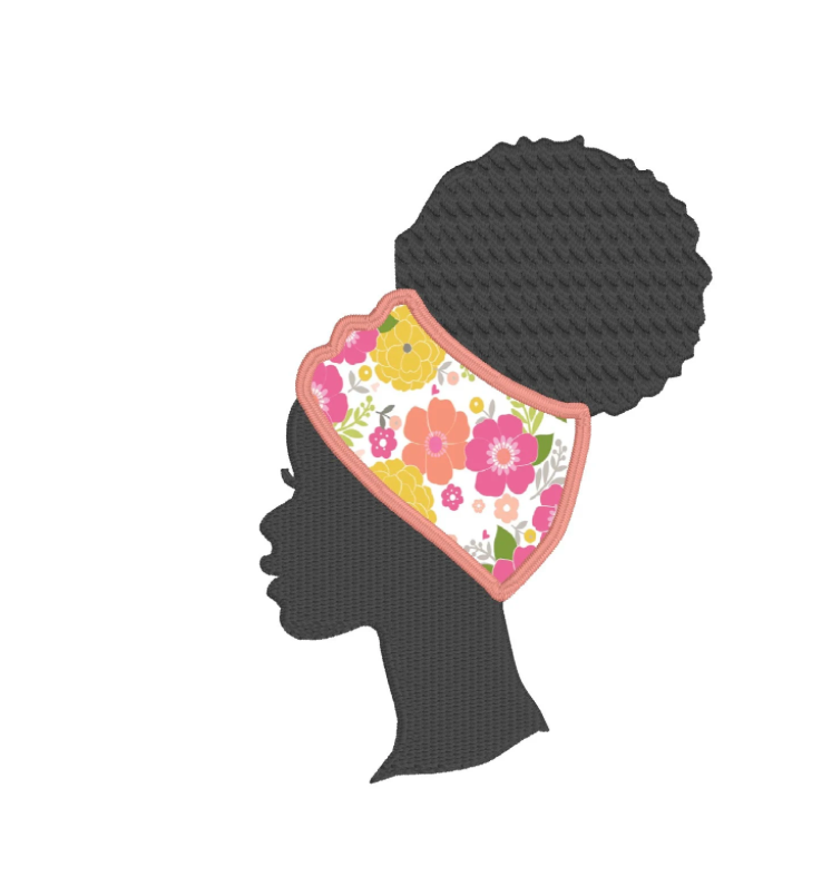Black Woman in Head Wrap Embroidery Design