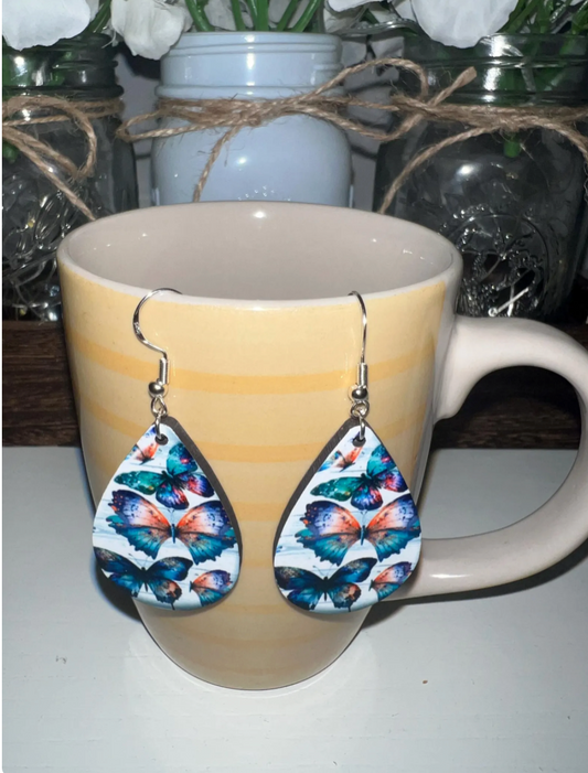 2.5" Lightweight Wood Teardrop Earrings-Vibrant Butterfly Wooden Teardrop Earrings - Colorful Nature-Inspired Dangle Earrings