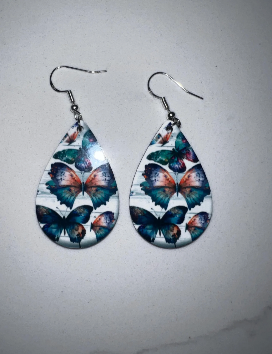 2.5" Lightweight Wood Teardrop Earrings-Vibrant Butterfly Wooden Teardrop Earrings - Colorful Nature-Inspired Dangle Earrings