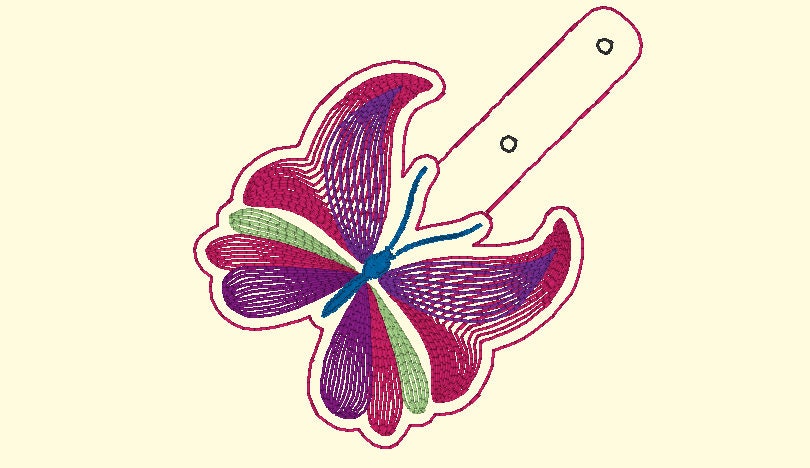Fluttering Ribbion Butterfly snap tab Key Chain, embroidery of butterflies,Ribbon embroidery designs