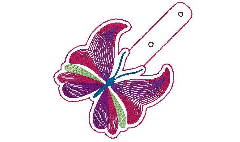 Fluttering Ribbion Butterfly snap tab Key Chain, embroidery of butterflies,Ribbon embroidery designs