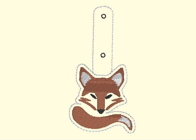 Fox Head and Tail Snap Tab In the Hoop Embroidery Design,In the Hoop Embroidery Designs,Fox in the hoop Snap Tab,Snap Tab Key Fobs