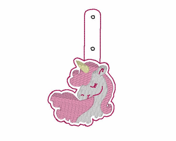 Pink Hair UniCorn Snap Tab Embroidery In the Hoop Design,UniCorn Snap Tabs,Snap Tab Key Fobs,In the Hoop Embroidery Designs,In the Hoop