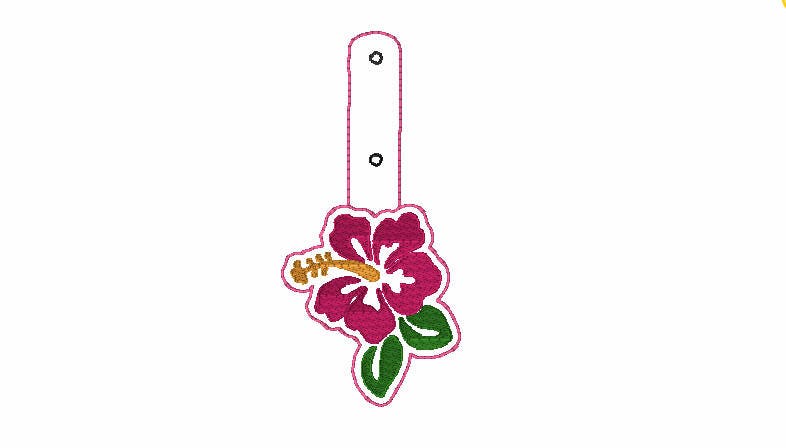 Hibiscus Snap Tab Embroidery Design,Embroidery In the Hoop Files,Key Fob Embroidery Files,Snap Tab Embroidery Designs,In the hoop Designs