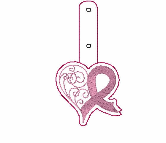 Heart Cancer Ribbon Snap Tab In the Hoop Embroidery Files,Embroidery Designs,In the Hoop Embroidery,Snapt Tab digital Files,Key Fobs