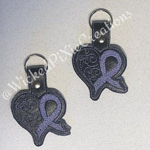 Heart Cancer Ribbon Snap Tab In the Hoop Embroidery Files,Embroidery Designs,In the Hoop Embroidery,Snapt Tab digital Files,Key Fobs