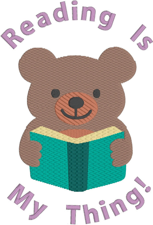 Embroidery Design of Reading Teddy bear