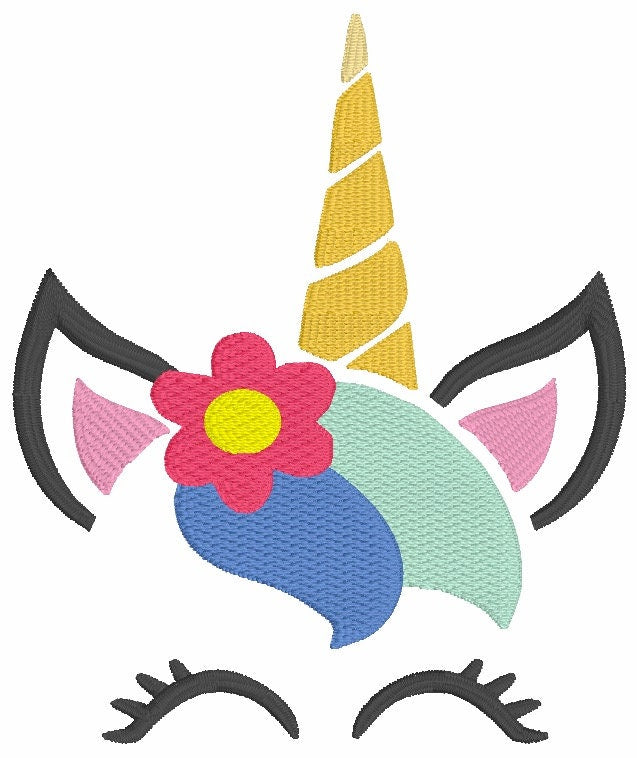 Embroidery Design of Unicorn Face with Flower