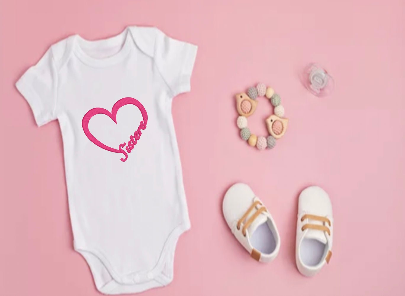 Embroidery Design of Sisters with Heart