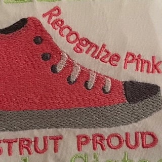 Recognize Pink Strut Proud Tennis Shoe/Think Pink Run Proud Embroidery Design