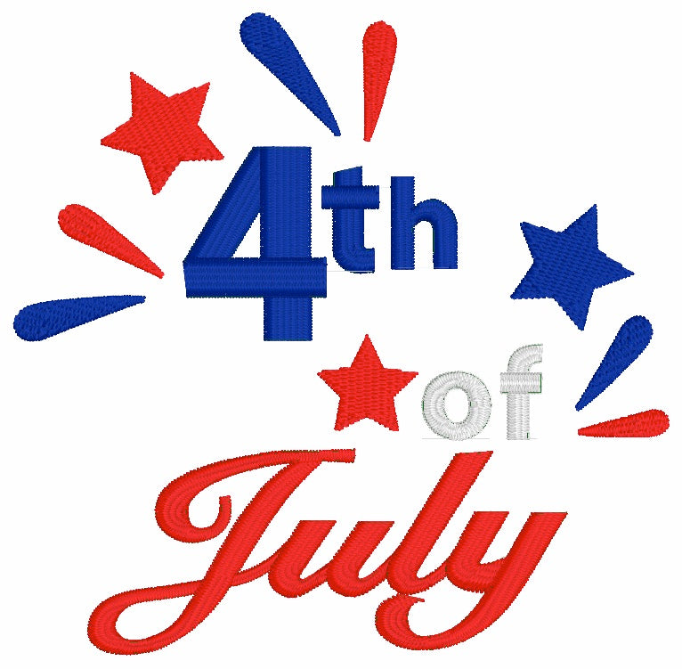 4th of July Embroidery Design | Patriotic Fourth of July Applique | Independence Day Embroidery File | Red White Blue Design | 4x4 Hoop
