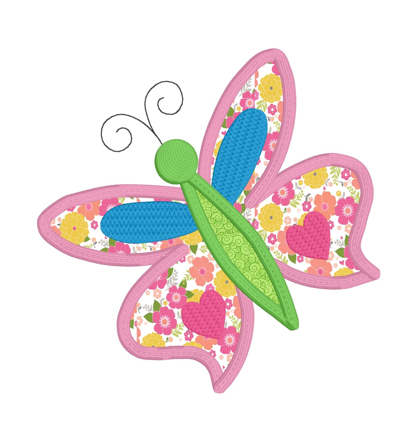 Floral Butterfly Appliqué Embroidery Design | Heart Butterfly Applique File | 4x4 Hoop | Cute & Feminine Machine Embroidery Design