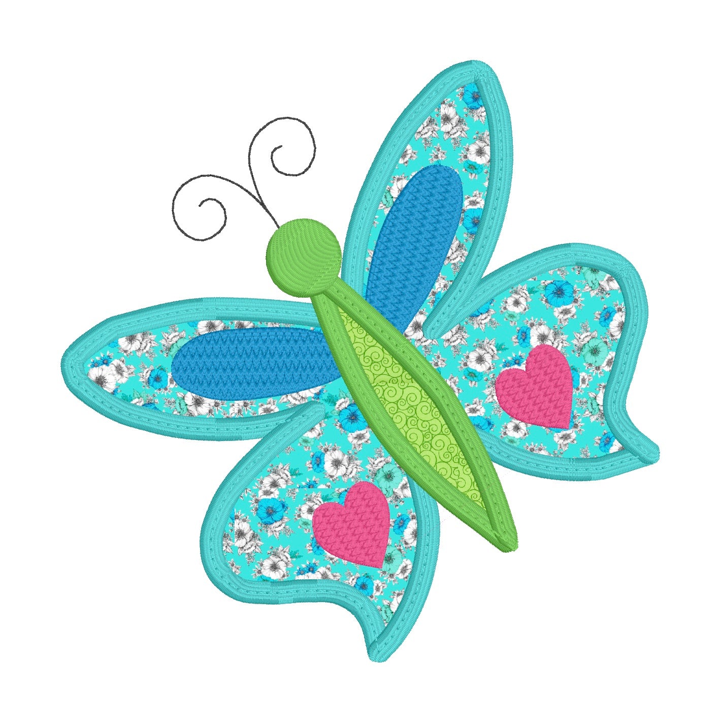 Floral Butterfly Appliqué Embroidery Design | Heart Butterfly Applique File | 4x4 Hoop | Cute & Feminine Machine Embroidery Design