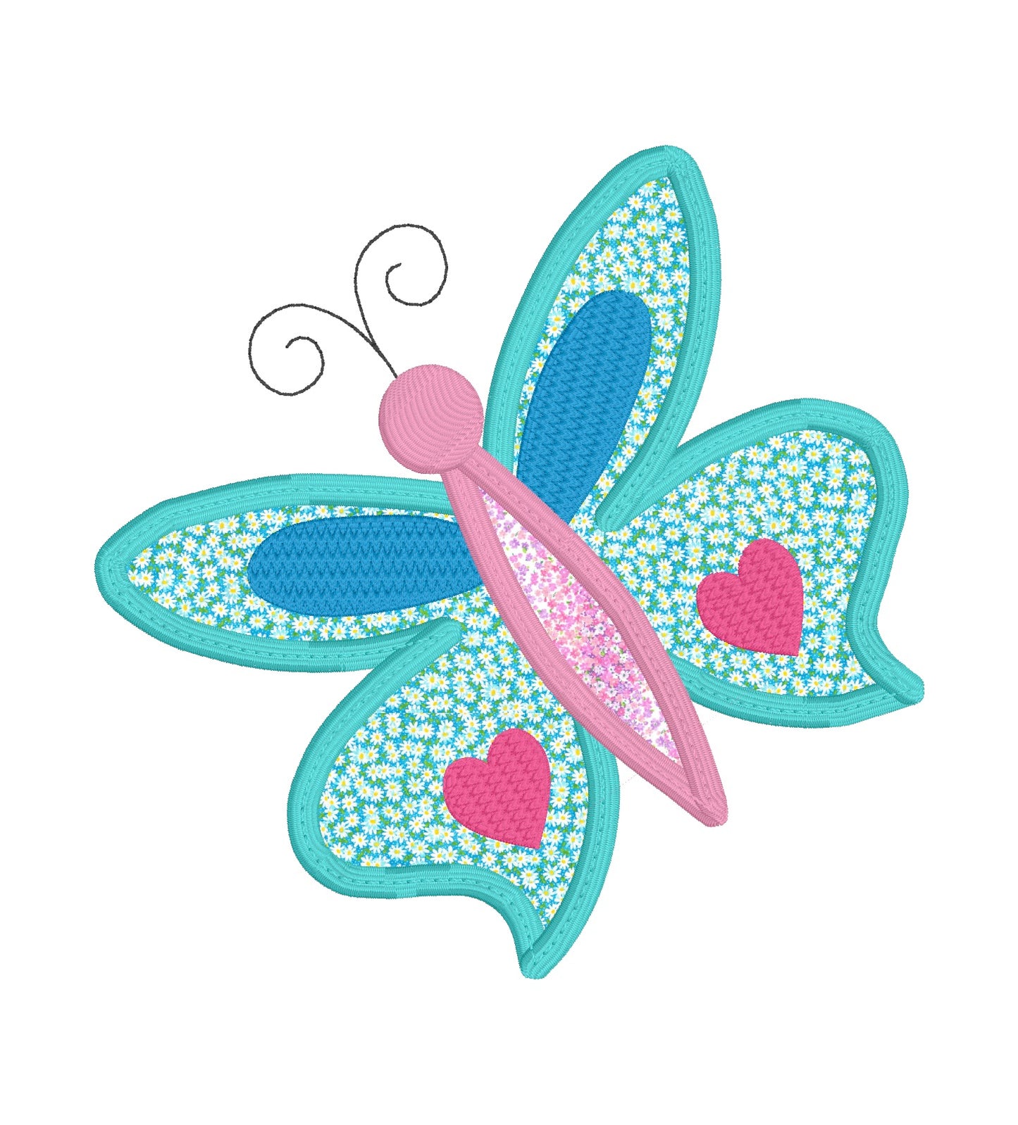 Floral Butterfly Appliqué Embroidery Design | Heart Butterfly Applique File | 4x4 Hoop | Cute & Feminine Machine Embroidery Design