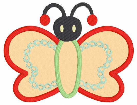 Butterfly Appliqué with Decorative Wing Motif Machine Embroidery Design – 4×4 Hoop Digital Download