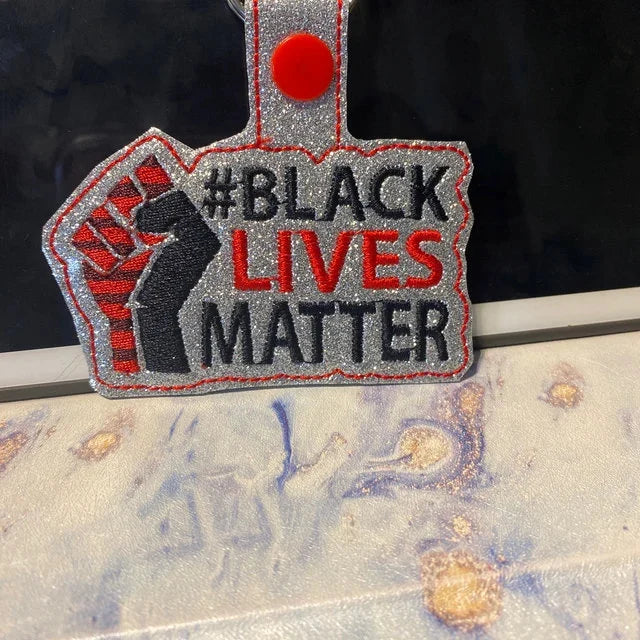 Black Lives Matter Faux Leather Snap Tab Keychain – Embroidered BLM Backpack Charm | Handmade Key Fob