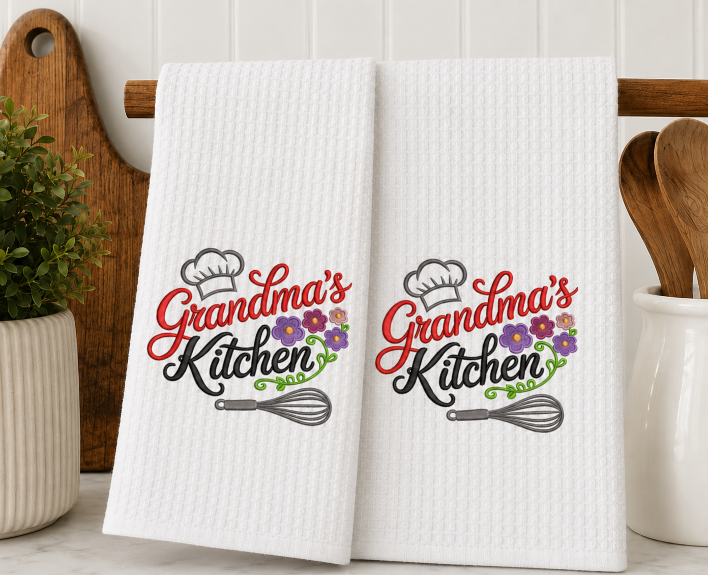 🌸 Grandma's Kitchen Embroidered Waffle Weave Kitchen Towel | Personalized Kitchen Decor | Housewarming Gift for Grandma