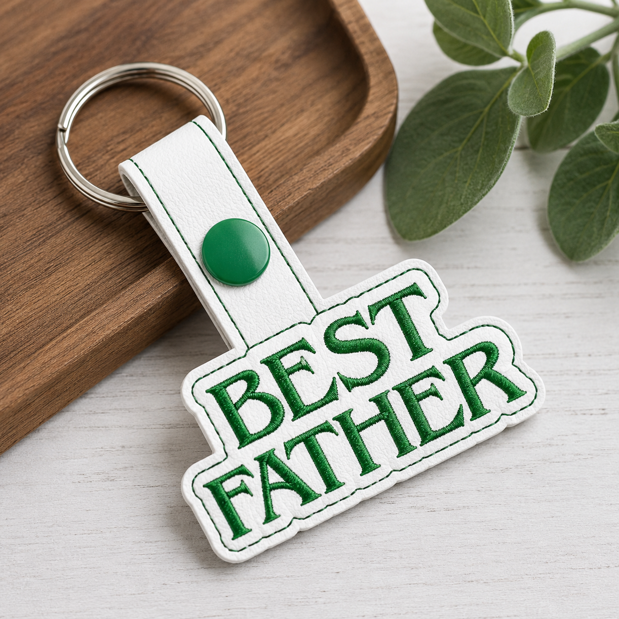 Best Father Faux Leather Snap Tab Keychain – Embroidered Dad Key Fob | Father's Day Gift | Handmade Backpack Charm
