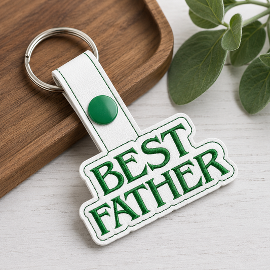 Best Father Faux Leather Snap Tab Keychain – Embroidered Dad Key Fob | Father's Day Gift | Handmade Backpack Charm