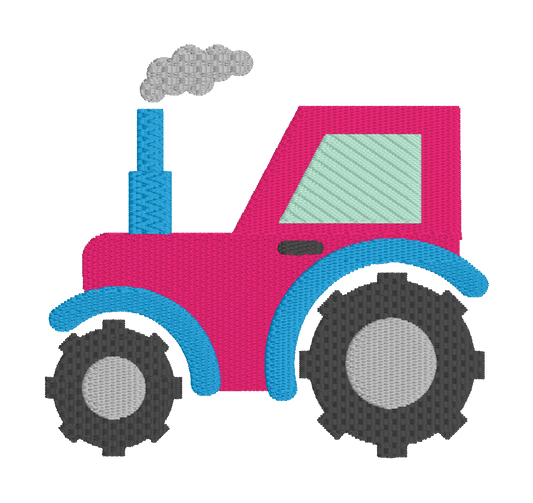 Cute Pink Tractor Embroidery Design – Farm Tractor Machine Appliqué – Kids Barnyard Embroidery Pattern