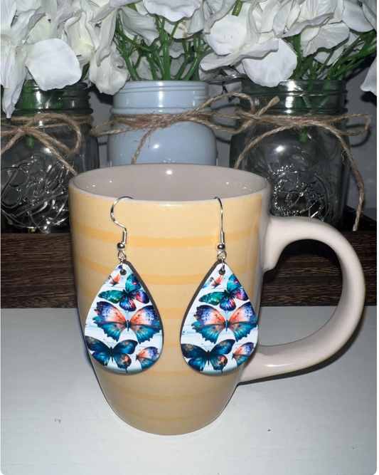 2.5" Lightweight Wood Teardrop Earrings-Vibrant Butterfly Wooden Teardrop Earrings - Colorful Nature-Inspired Dangle Earrings