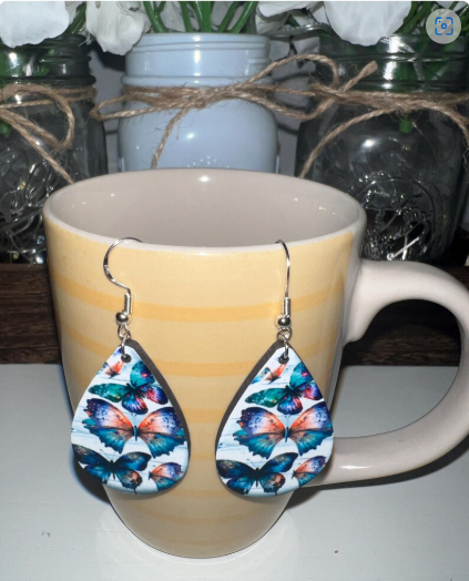 Turquoise Floral Wood Teardrop Earrings - Vibrant Summer Flower Dangle Earrings