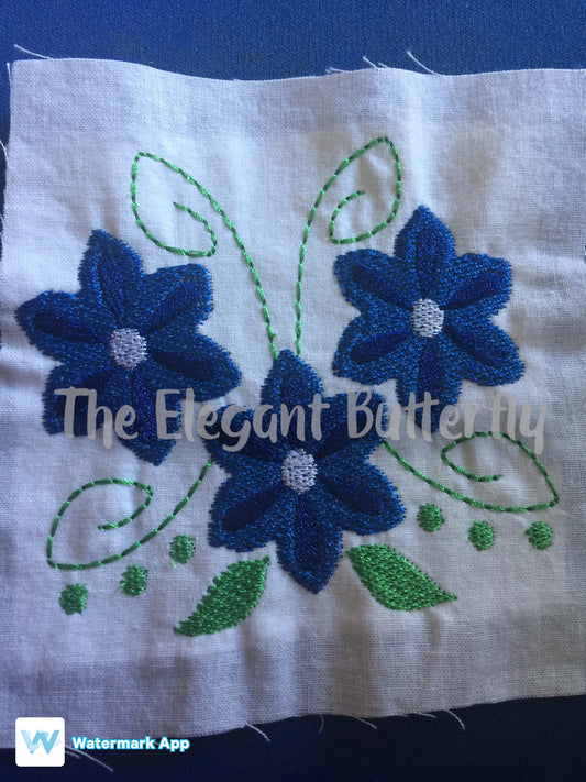 Embroidery Design of Stem Swirl Flowers