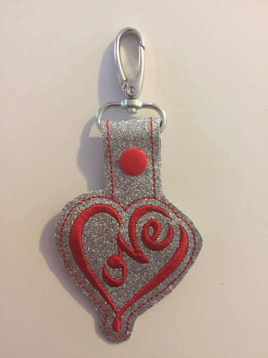 Heart Spelled Loved Snap Tab Embroidery Design,In the Hoop Key Fobs,Snap Tab in the hoop designs,Key Fobs Embroidery Designs