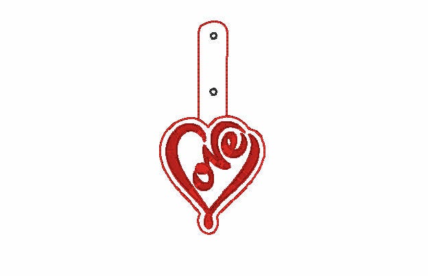 Heart Spelled Loved Snap Tab Embroidery Design,In the Hoop Key Fobs,Snap Tab in the hoop designs,Key Fobs Embroidery Designs
