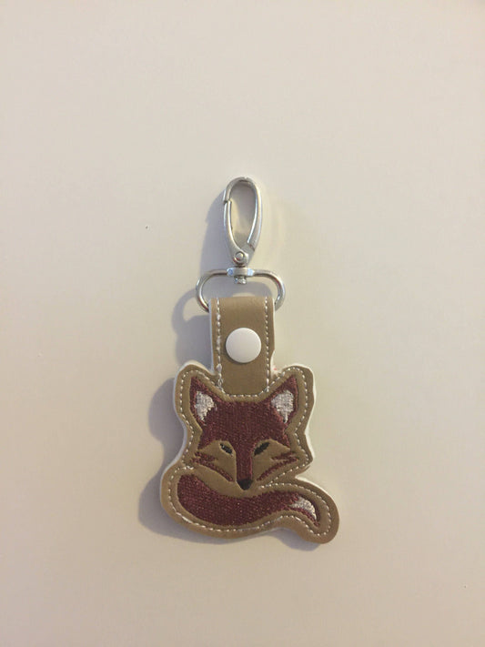 Fox Head and Tail Snap Tab In the Hoop Embroidery Design,In the Hoop Embroidery Designs,Fox in the hoop Snap Tab,Snap Tab Key Fobs