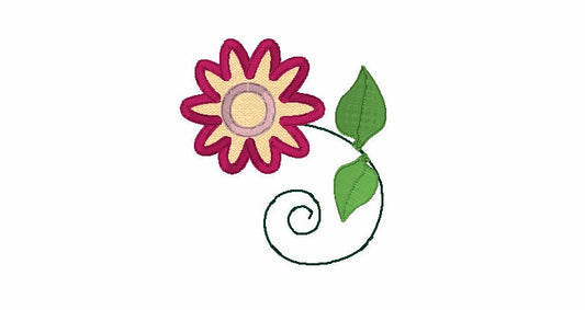 Embroidery Design of Swirly Stem Applique Flower