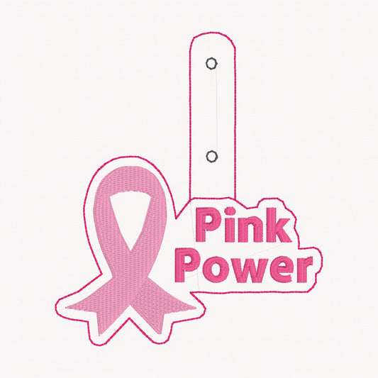 Pink Power awareness Ribbon Snap tab Embroidery Design/In The Hoop Snap Tab
