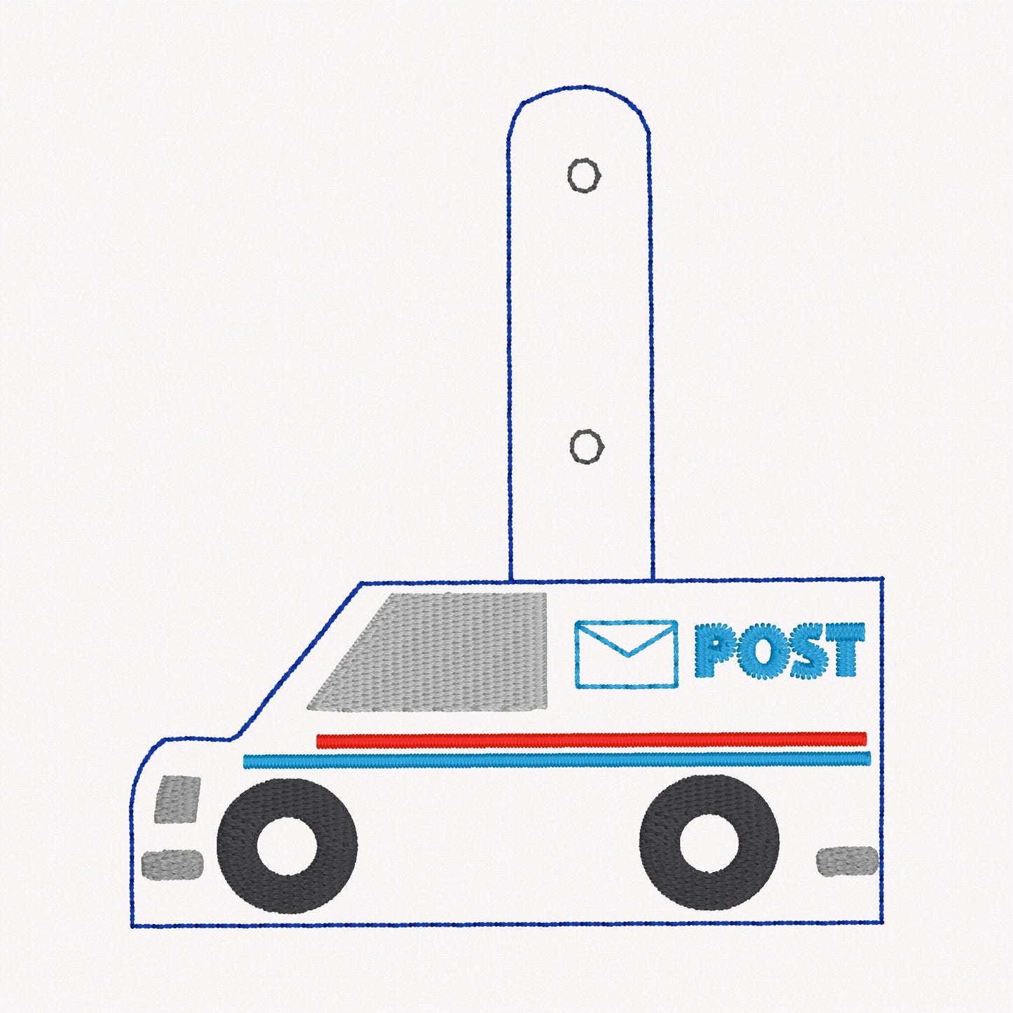 MailTruck Snap tab and Eyelet In The Hoop Embroidery Design