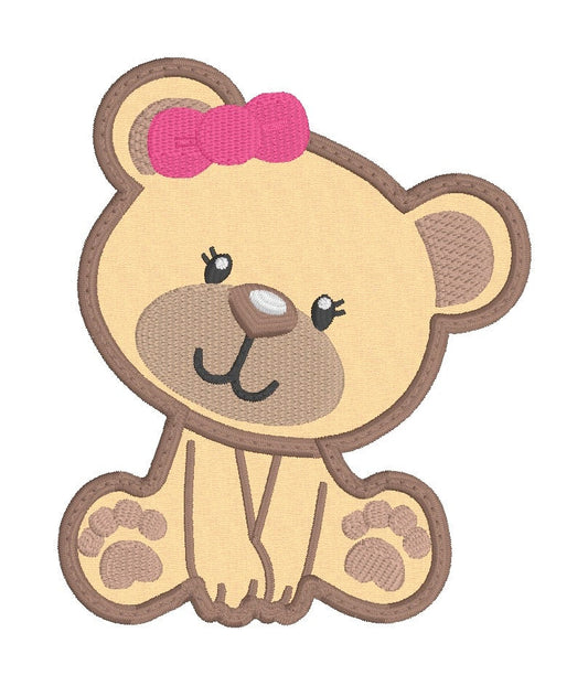 Embroidery Design of Teddy Bear with pink bow/3 Different sizes