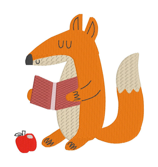 Fox at School Embroidery Design