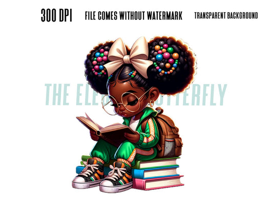 Little Girl sitting on books reading clipart, chibi girl png, cute chibi girl pngs for t-shirt etc, Sublimation png, instant download